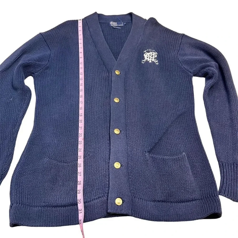 Polo Ralph Lauren Men's Vintage Blue Cardigan Sweater Size M Gold Buttons - Picture 4 of 13